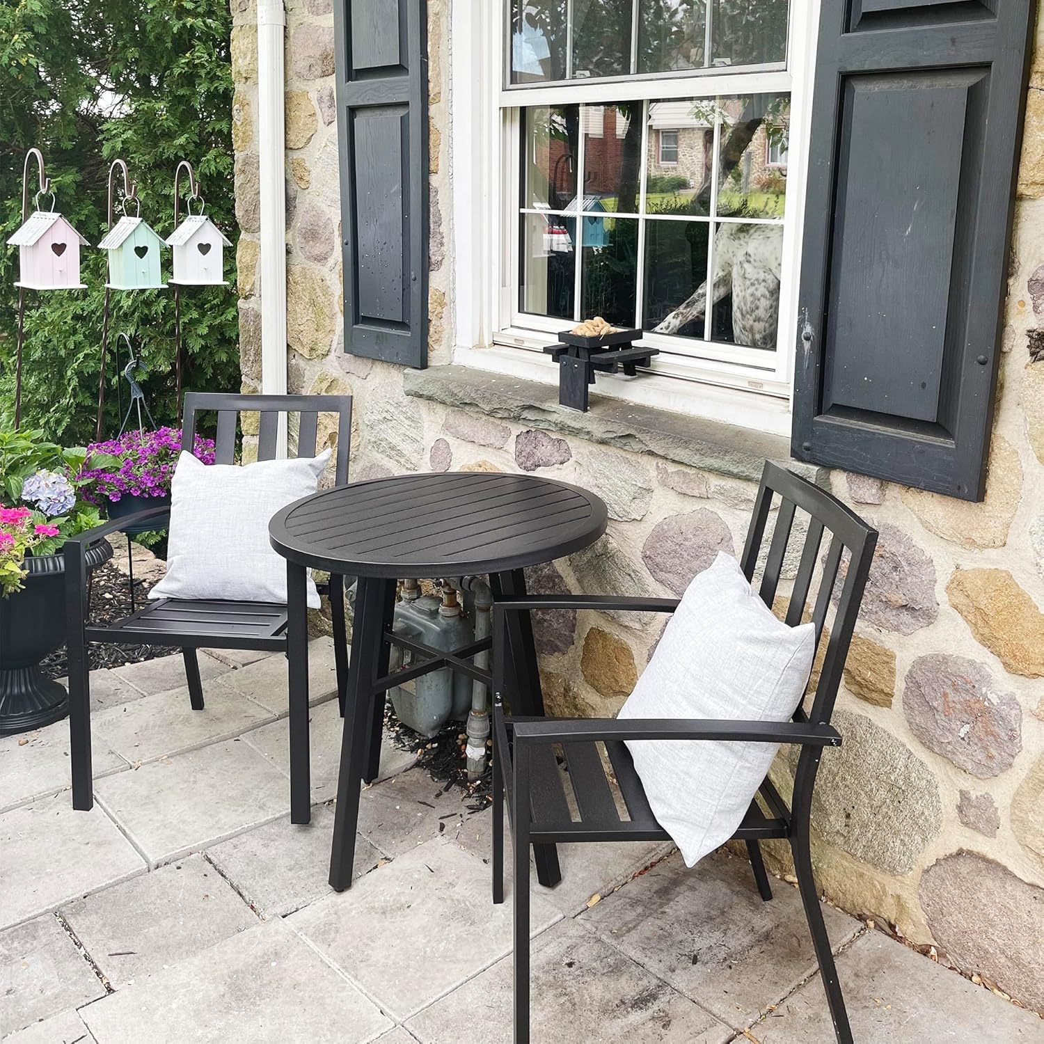 Outdoor Furniture Iron - 2-Pack Stackable Wrought-Iron Patio Chairs, All-Weather