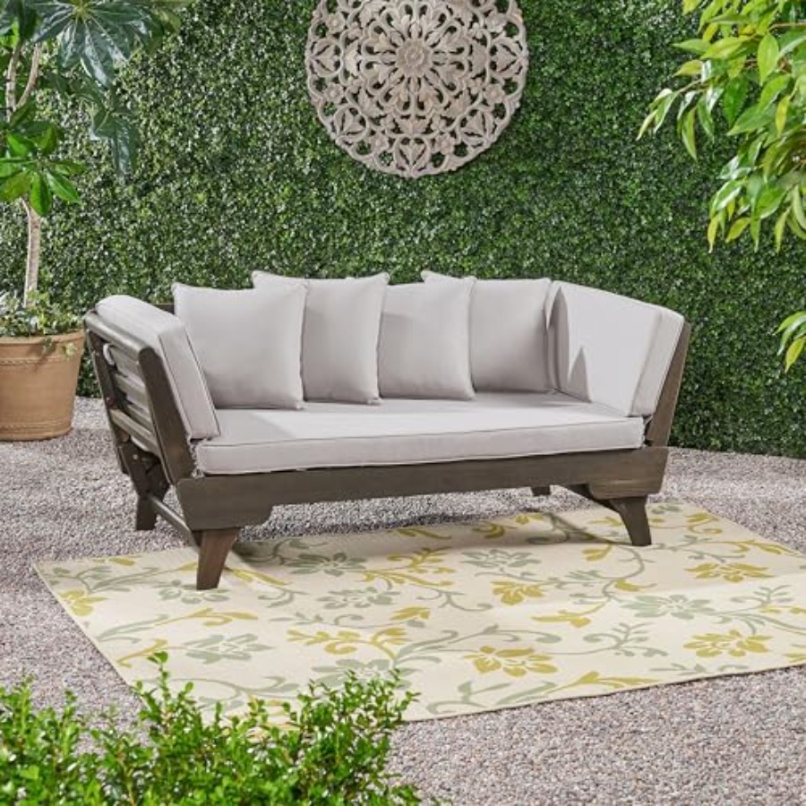 Outdoor Daybed Furniture - Gary Patio Convertible Couch, Wooden Outdoor