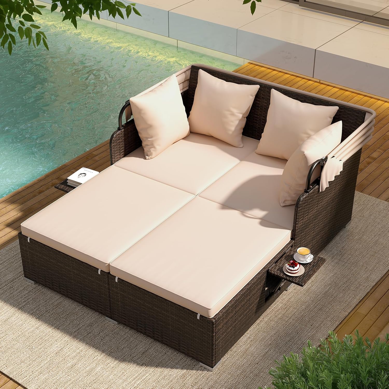 Outdoor Daybed Furniture - Outdoor Daybed, 2-Person Wicker Patio Sofa