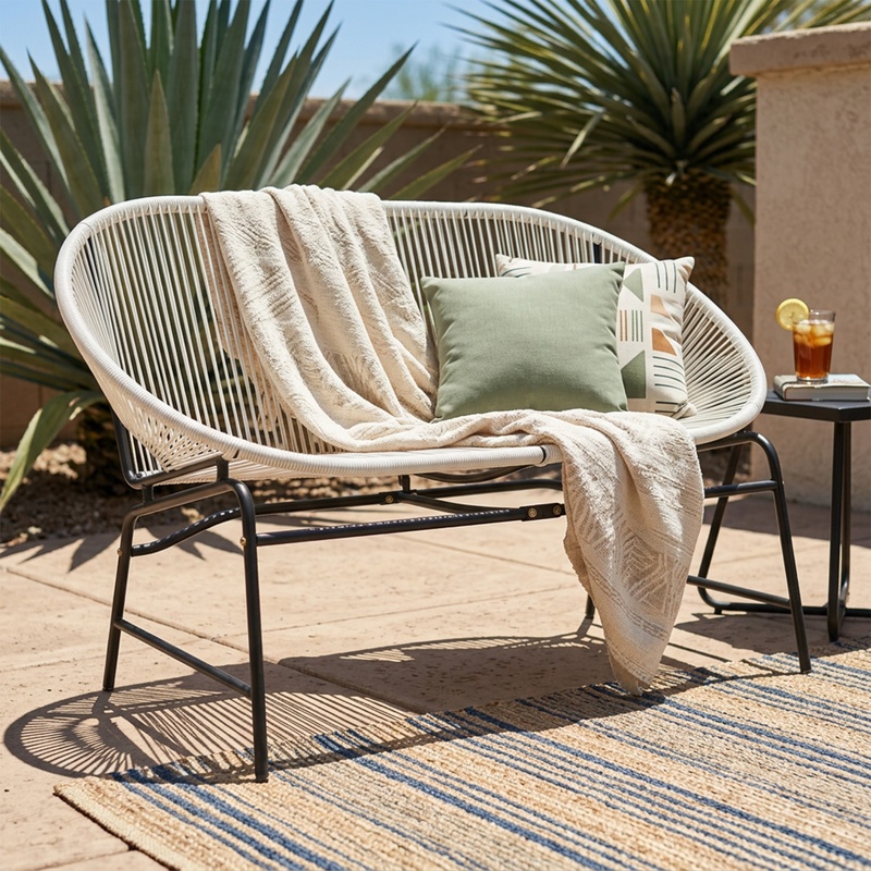 Outdoor Furniture Iron - White Wicker Love Seat with Iron