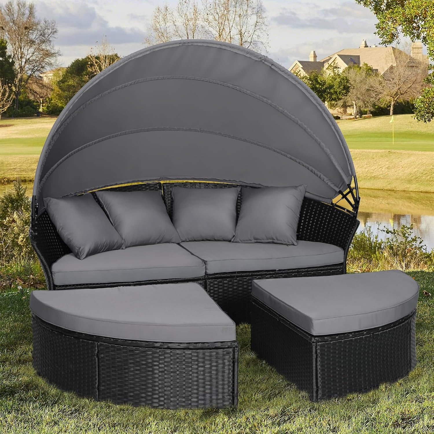 Round Canopy Daybed Sofa Set 4 - đánh giá và giá Outdoor Daybed Furniture