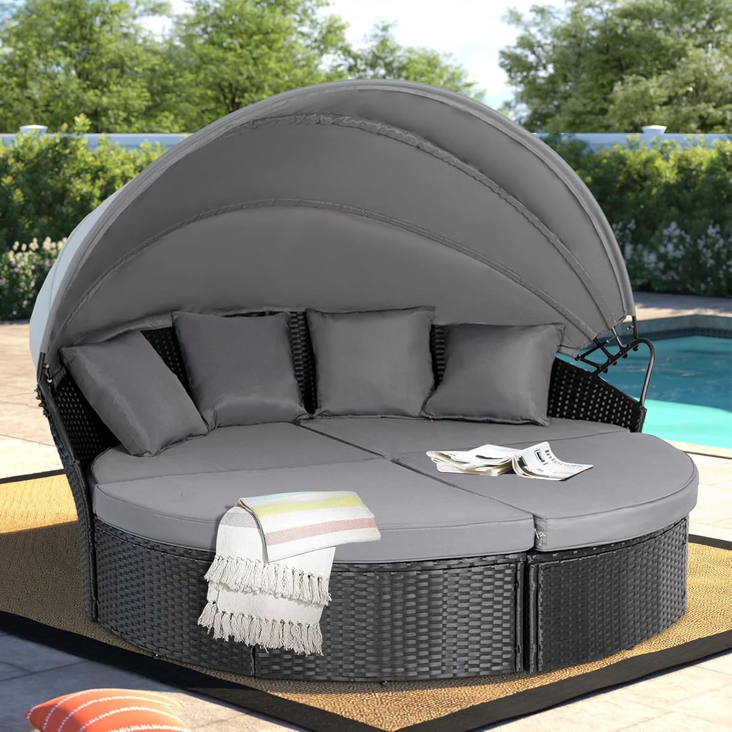 Round Canopy Daybed Sofa Set 4 - đánh giá và giá Outdoor Daybed Furniture