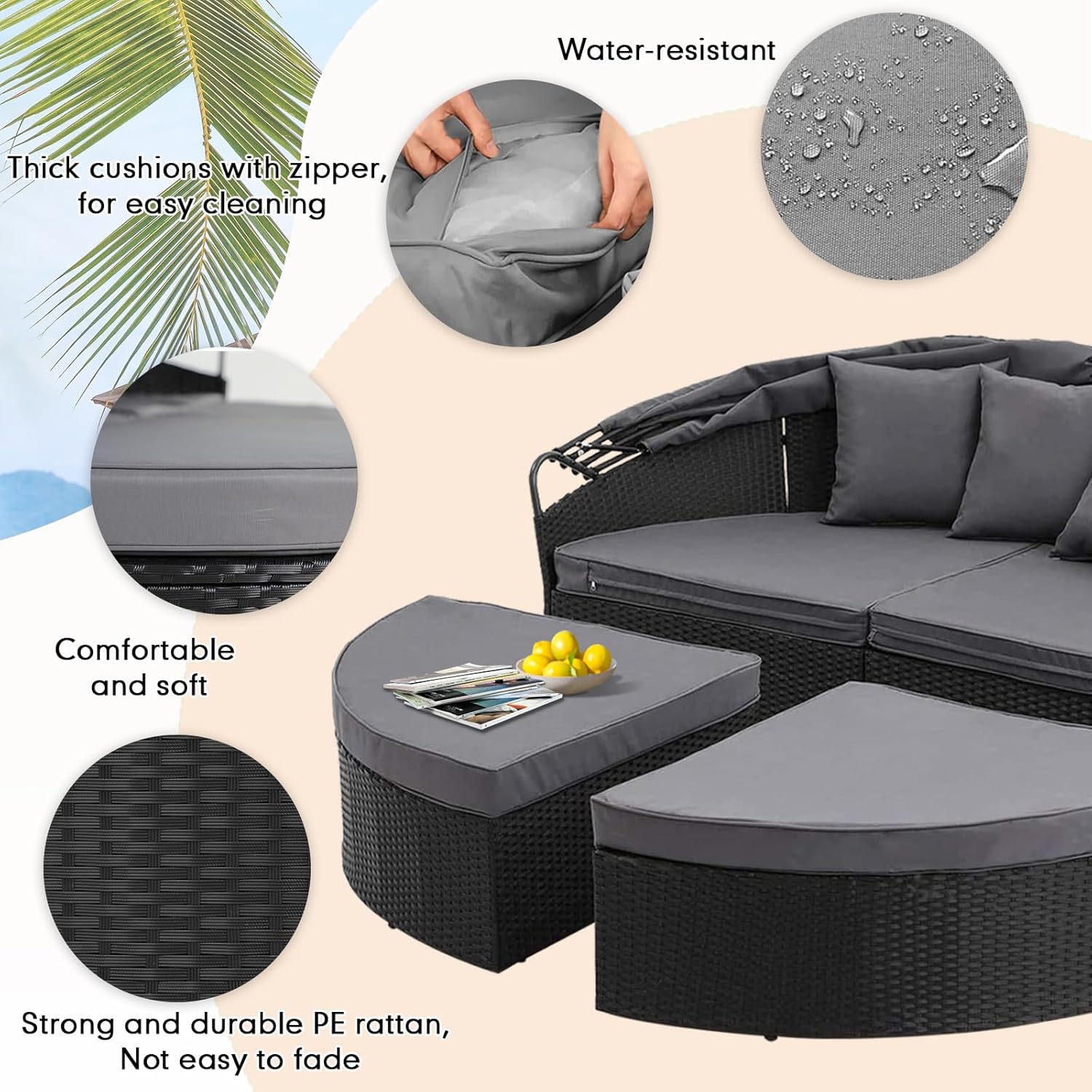 Round Canopy Daybed Sofa Set 4 - đánh giá và giá Outdoor Daybed Furniture
