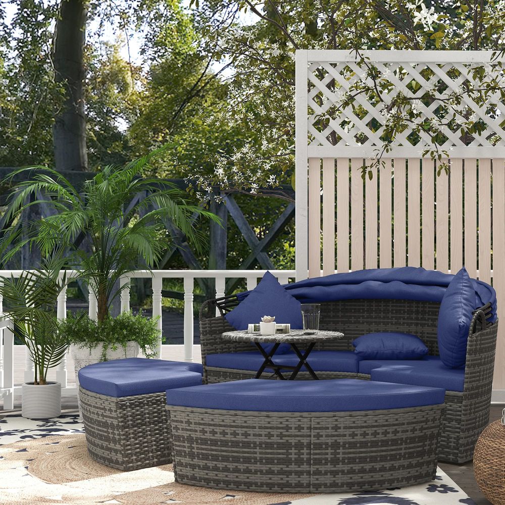 4 Piece Round Rattan Daybed, C - đánh giá và giá Outdoor Daybed Furniture