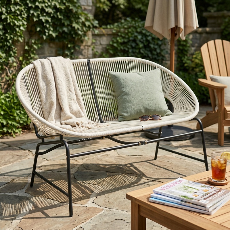White Wicker Love Seat with Ir - đánh giá và giá Outdoor Furniture Iron